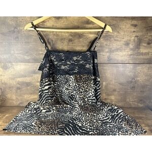 George Nightgown Chetta Cat Animal Print Black Lace Thin Cool Size L (12-14)